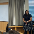 The May (2024) speakers, David Page and Neha Bokil, starting their chalk talk